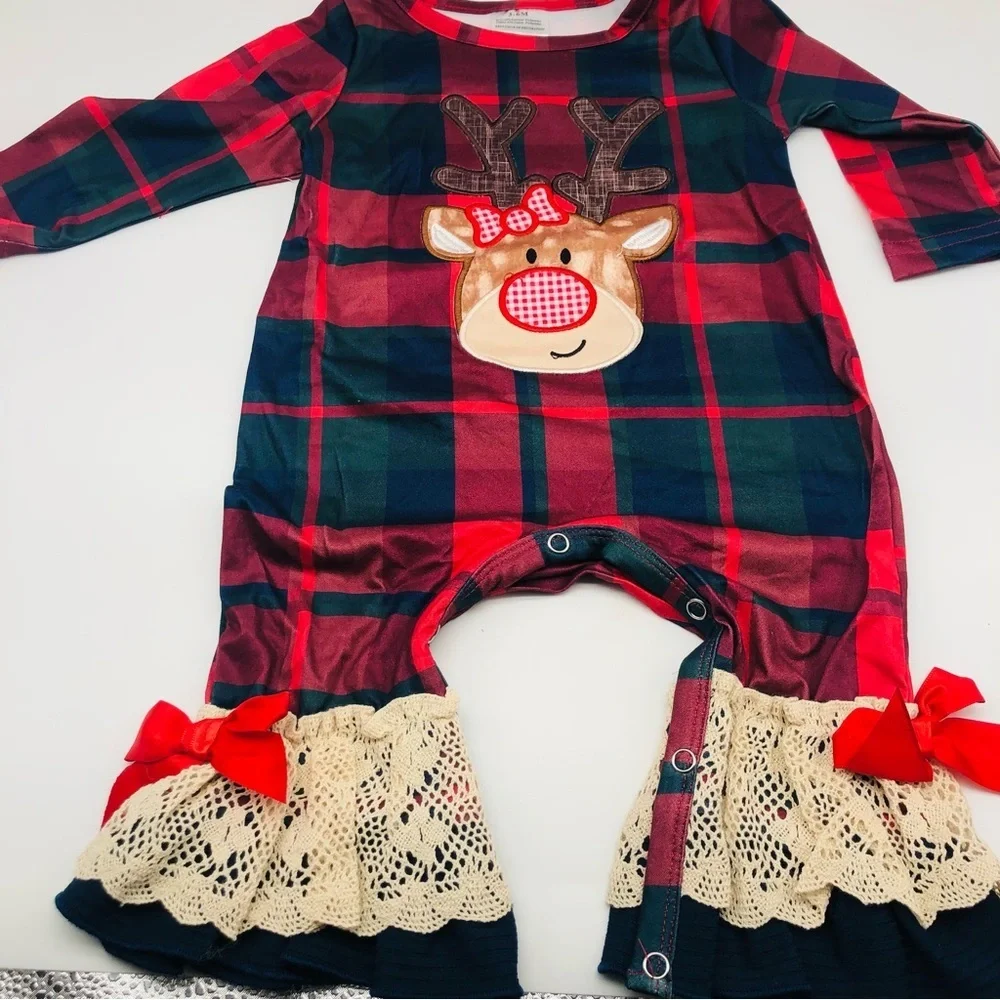 Girls Red Nose Reindeer Baby Romper